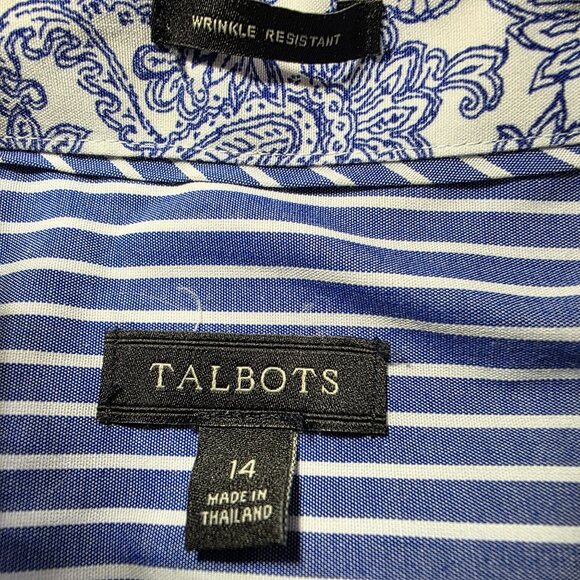 Talbots Blue White Striped Button-Down Shirt Womens Sz14 Paisley Cuff nautical - Picture 2 of 6